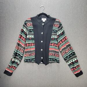 Vintage Banjo L Black Print Western Conch Southwest Aztec Buttoned Shirt